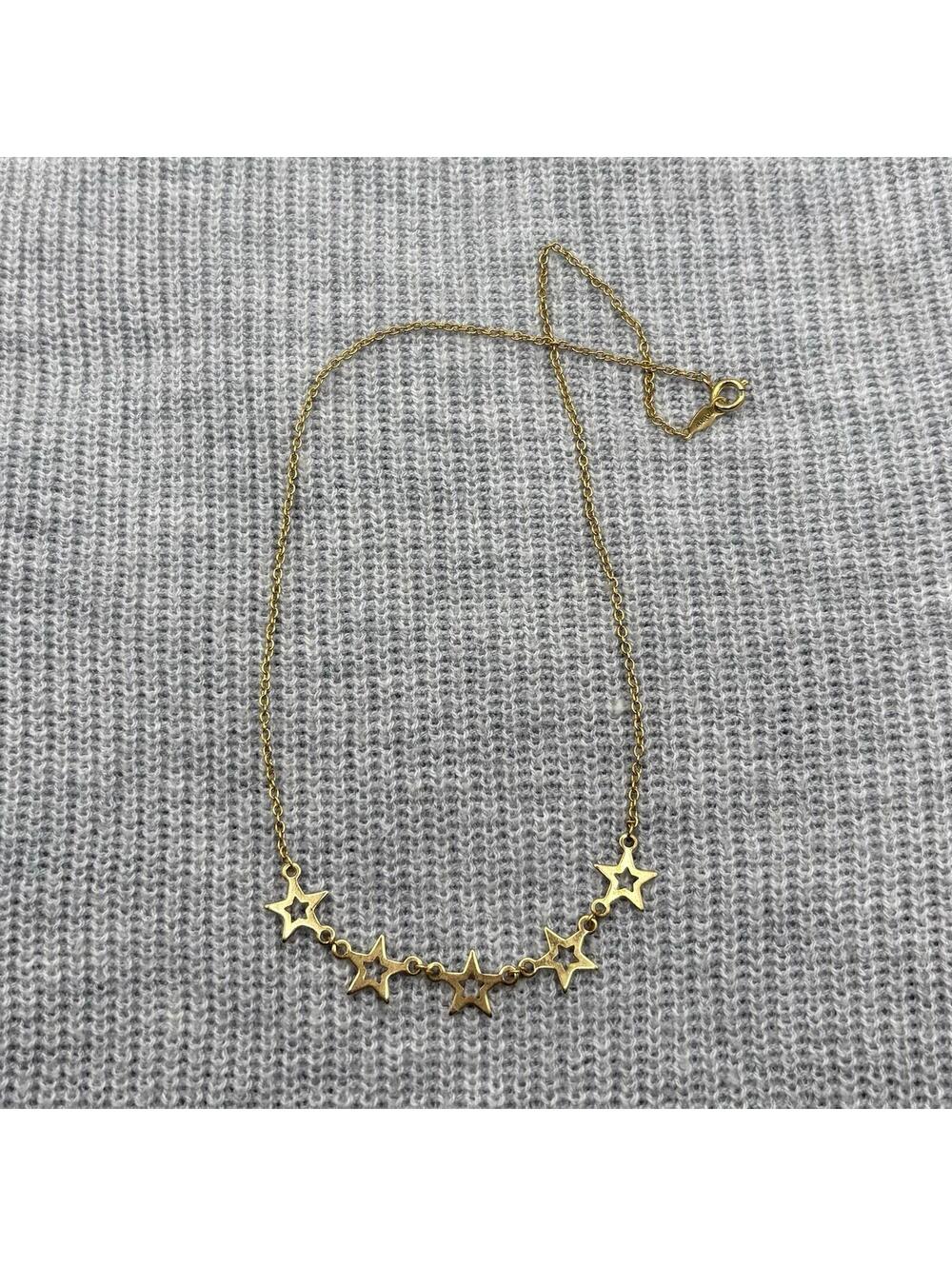 Vintage Gold Tone Open Star Necklace Cutout Celestial Dainty Chain Taiwan 16.25”